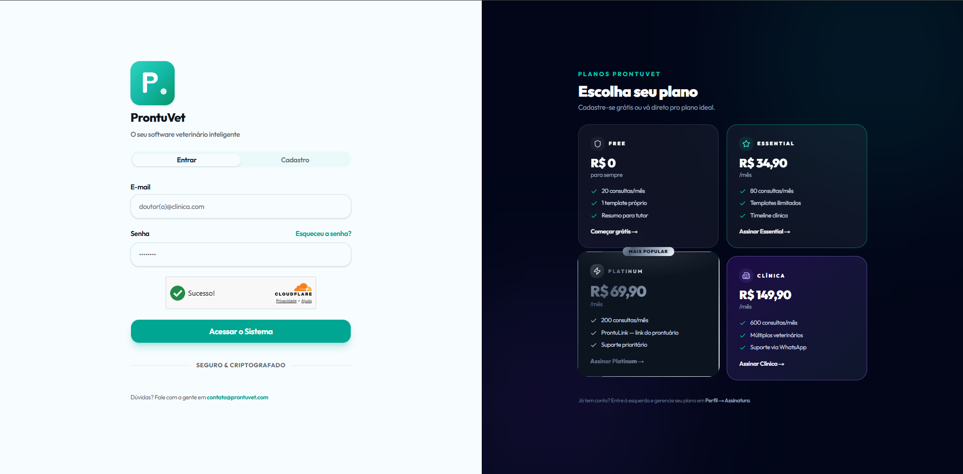 Tela de login do ProntuVet